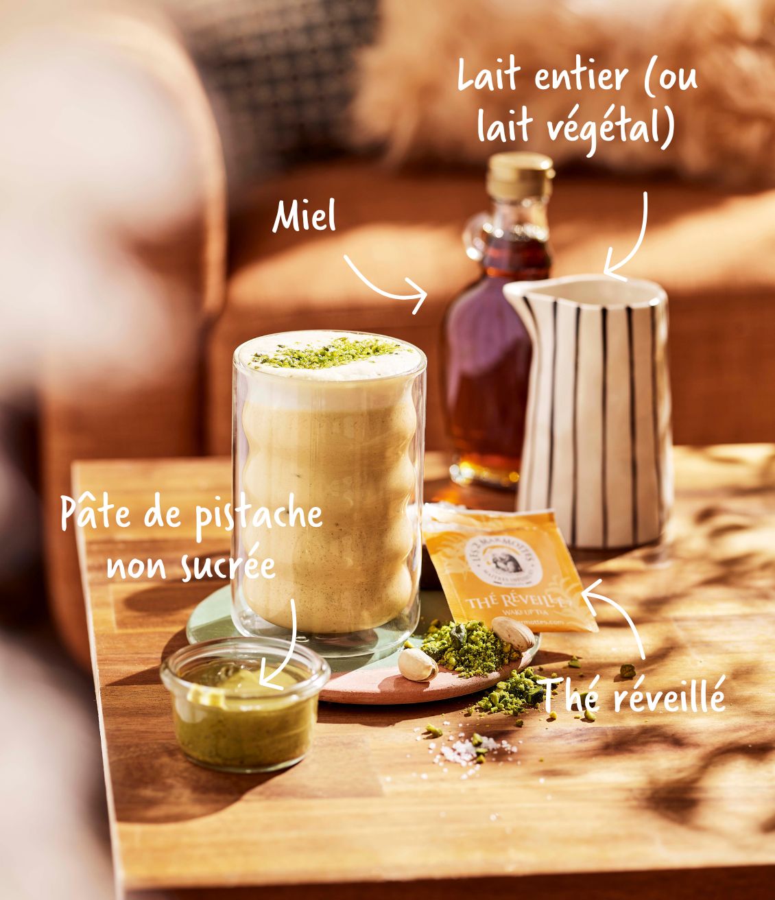 Ingrédients recette maison thé latte à la pistache