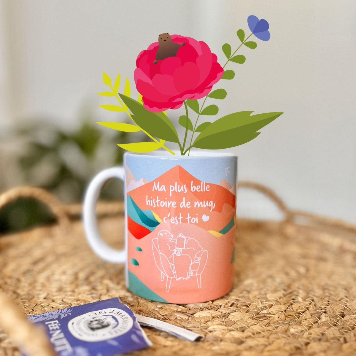 Mug rose les 2 marmottes avec citation mignonne