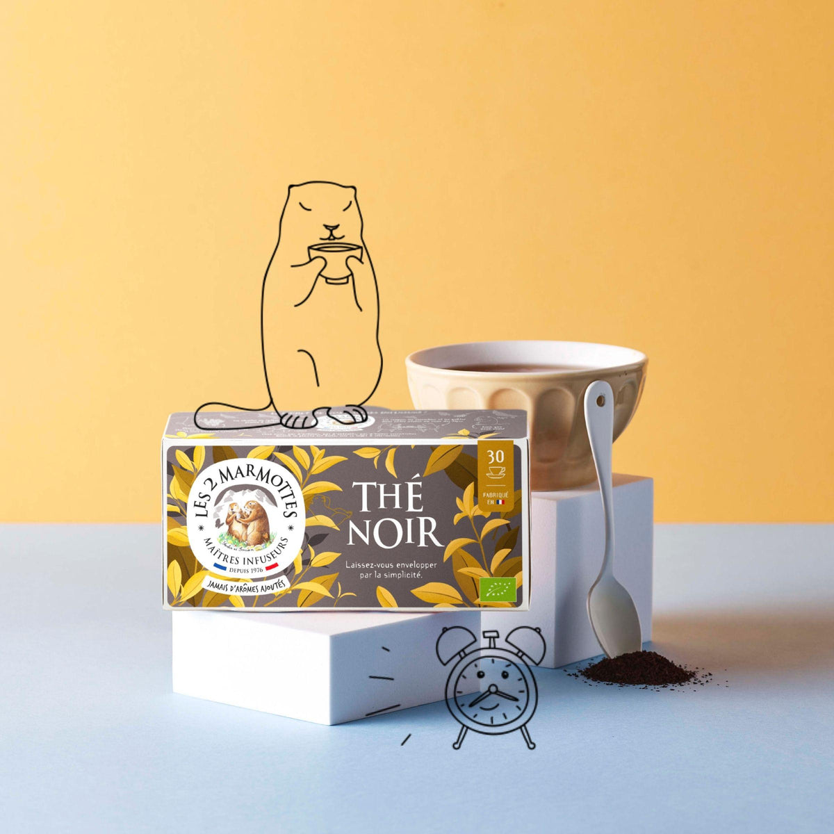 The noir les 2 marmottes, pur thé noir bio pour le petit déjeuner