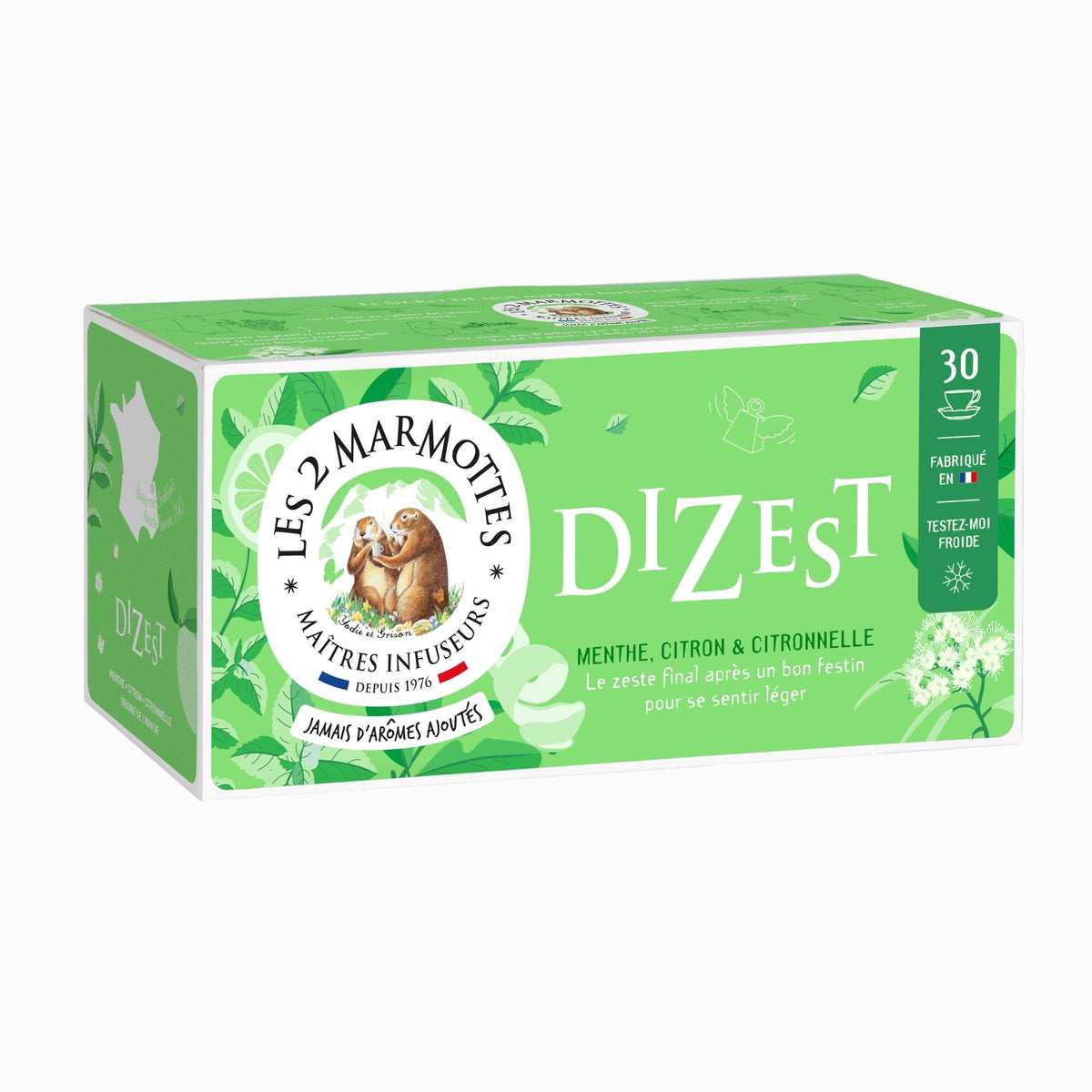 Tisane menthe citron citronnelle pour après-repas, infusion Dizest Les  Marmottes, tisane naturelle pour confort digestif après manger, vraies plantes sans aucun arôme ajouté