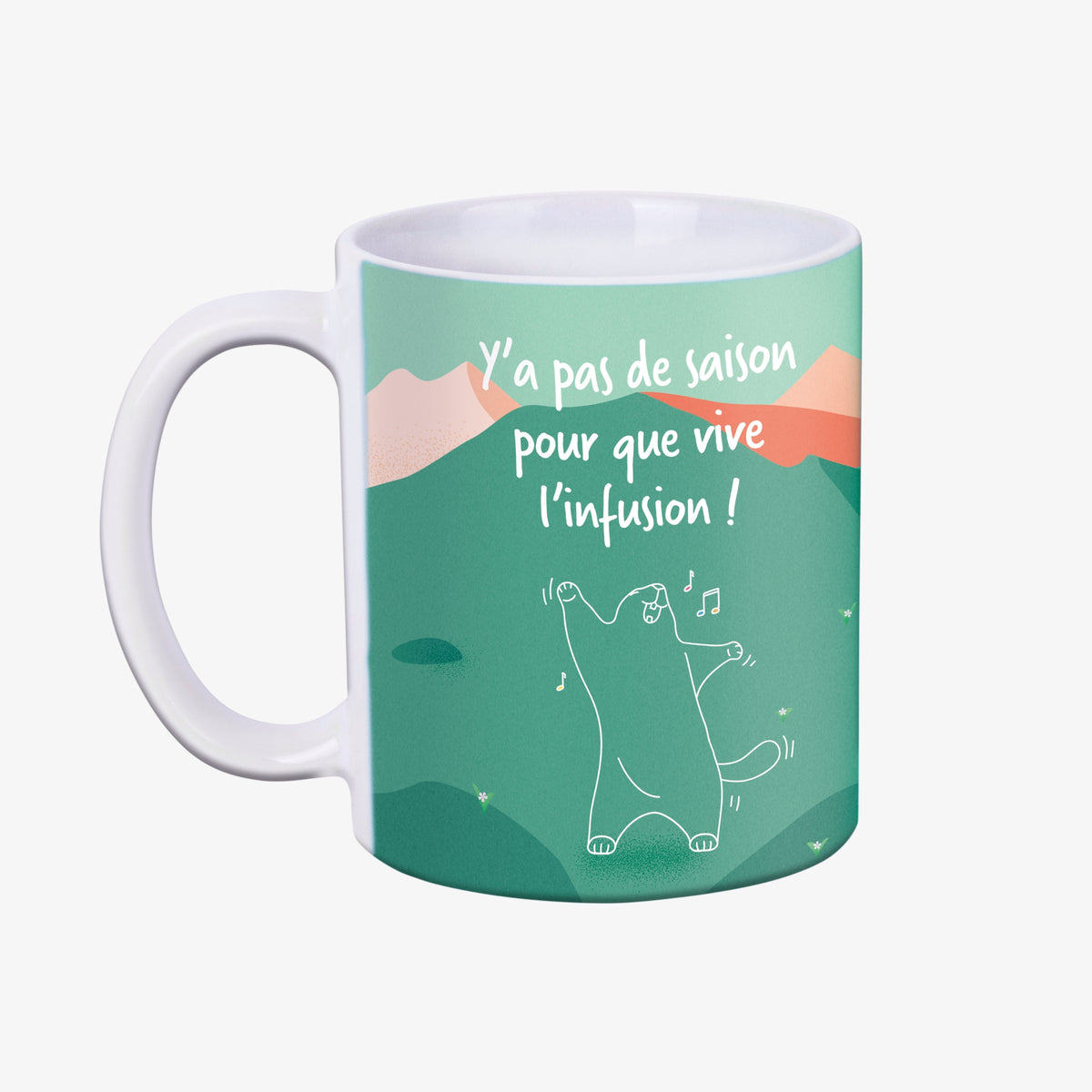 Idée cadeau mug illustré marmotte mignonne qui chante avec citation