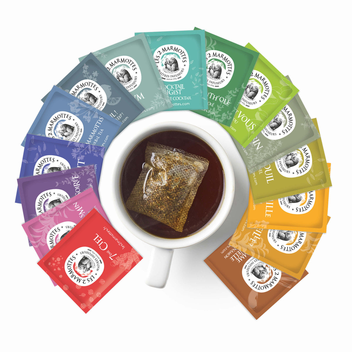 Coffret d'infusions contenant 12 tisanes et 3 thé, sans arômes ajoutés